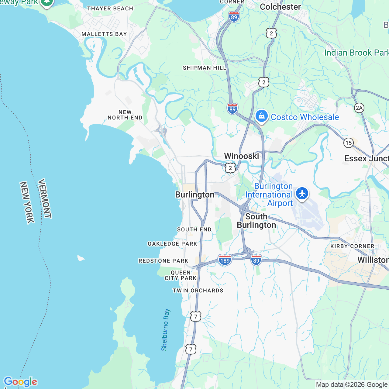 Stylized map of downtown Burlington, Vermont centered on Church Street.